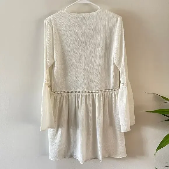 Boho Chic Tunic Peasant Dress Womens Small White Lagenlook Hippie Minimalist - Picture 2 of 9